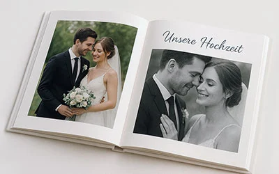 Fotobuch Hochzeit aufgeschlagen